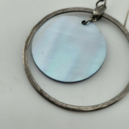 Sterling Silver Open Circle Drop Earrings Blue Disc Dangle 1.4 Artisan Minimal