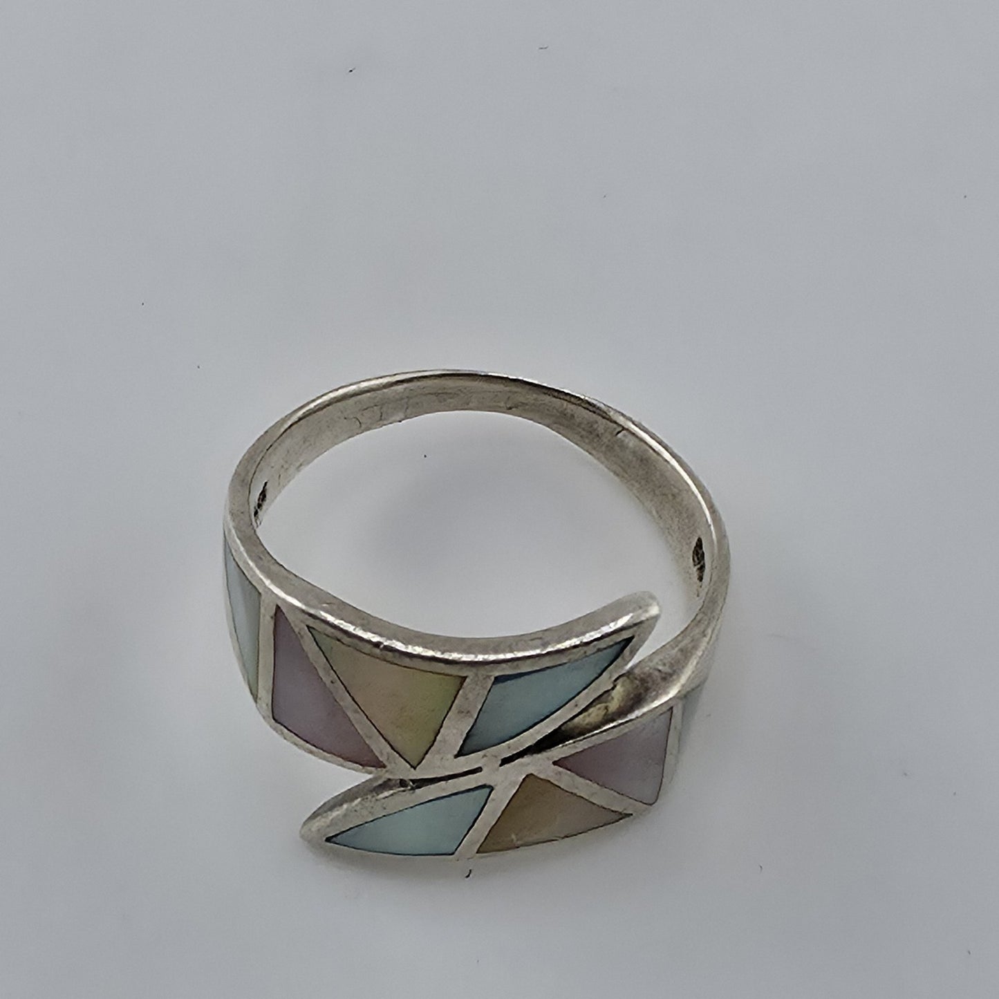 Sterling Silver 925 Multi-Stone Inlay Wrap Ring Size 6.75 Artisan