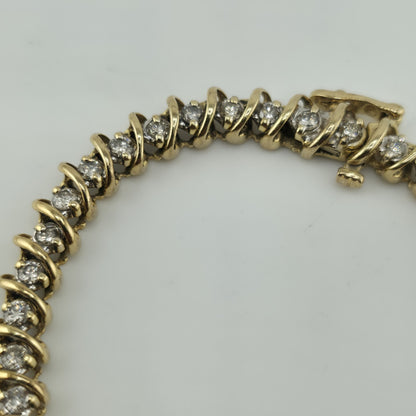 14k Yellow Gold 1.50CT Round Cut Diamond "S" Link S Figure Tennis Bracelet 7"