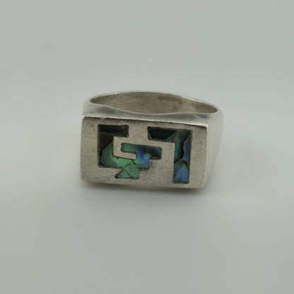 Vintage Taxco Sterling Silver Ring Abalone Geometric Native Mexico Size 5.5