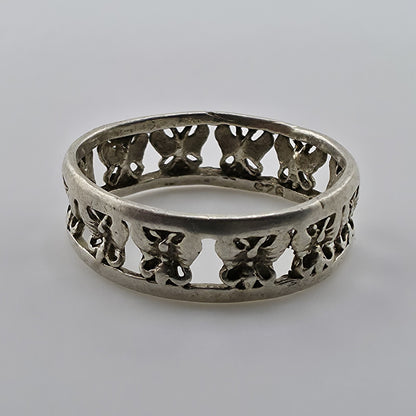Sterling Silver Rimmed Openwork Butterfly Band Ring 925 Sz: 8