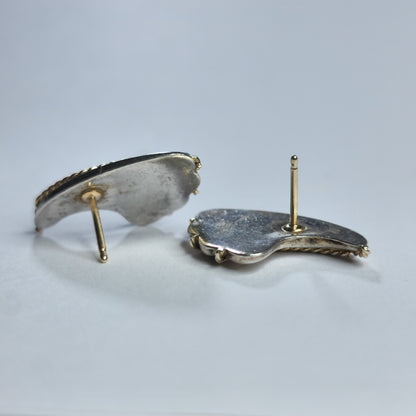925 Sterling Silver 14k Gold Earrings Twisted Rope Wave wings fans Post Vintage