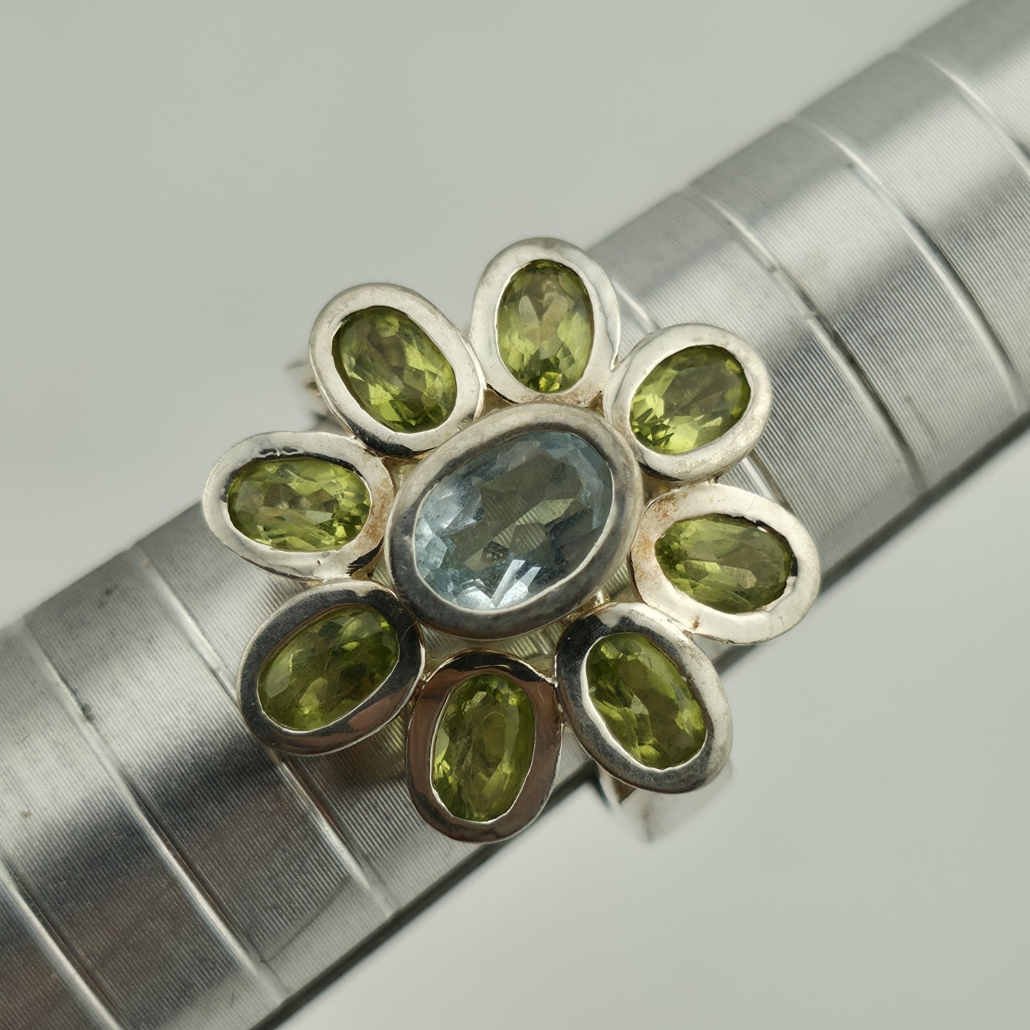 Ring PERIDOT Aquamarine STERLING SILVER 925 ARTISAN JEWELRY Size 6.5