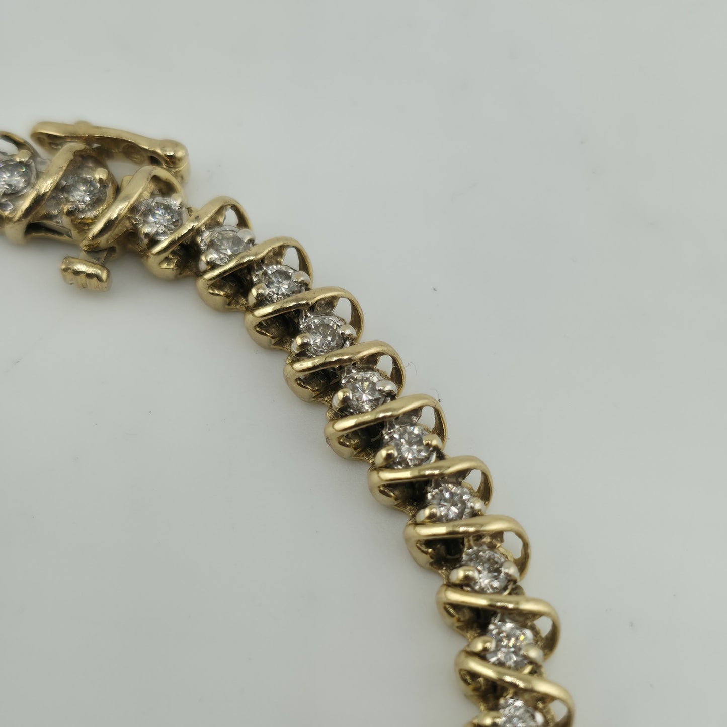 14k Yellow Gold 1.50CT Round Cut Diamond "S" Link S Figure Tennis Bracelet 7"