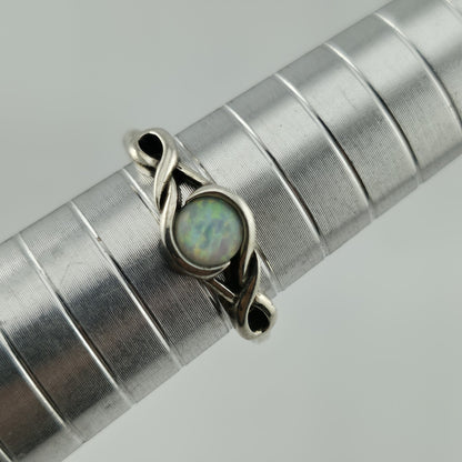 White Lab Opal Oxidized Infinity Celtic Knot 925 Sterling Silver Ring Sizes 6.5