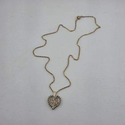 STERLING SILVER HEART Love PENDANT 925 W/ Gold Tone  CHAIN NECKLACE ICM