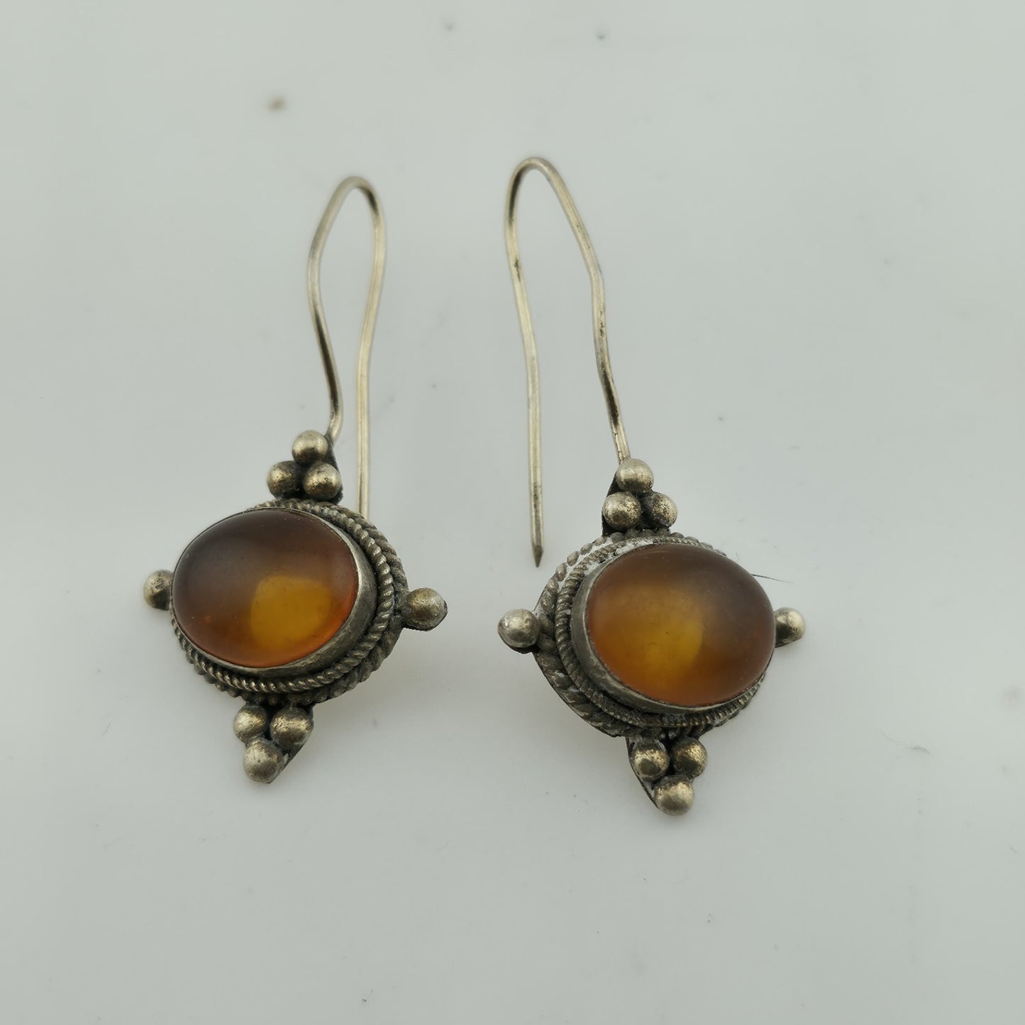 Vintage Sterling Silver 925 Earrings Yellow Stone