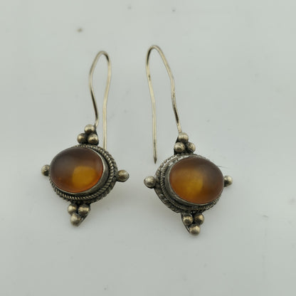 Vintage Sterling Silver 925 Earrings Yellow Stone