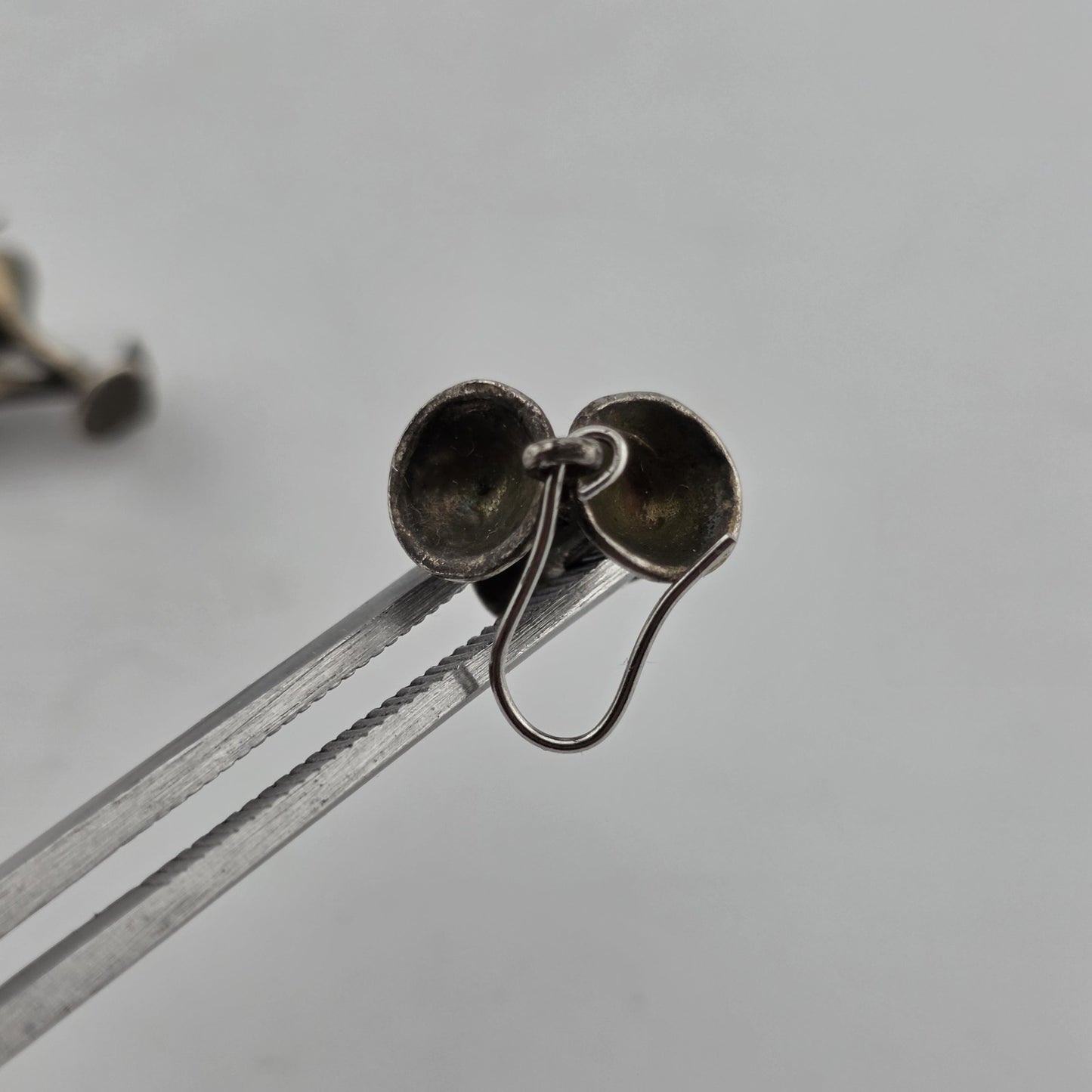 Sterling Silver Earrings 925 Vintage Martini Glass Drop Vintage Patina Signed