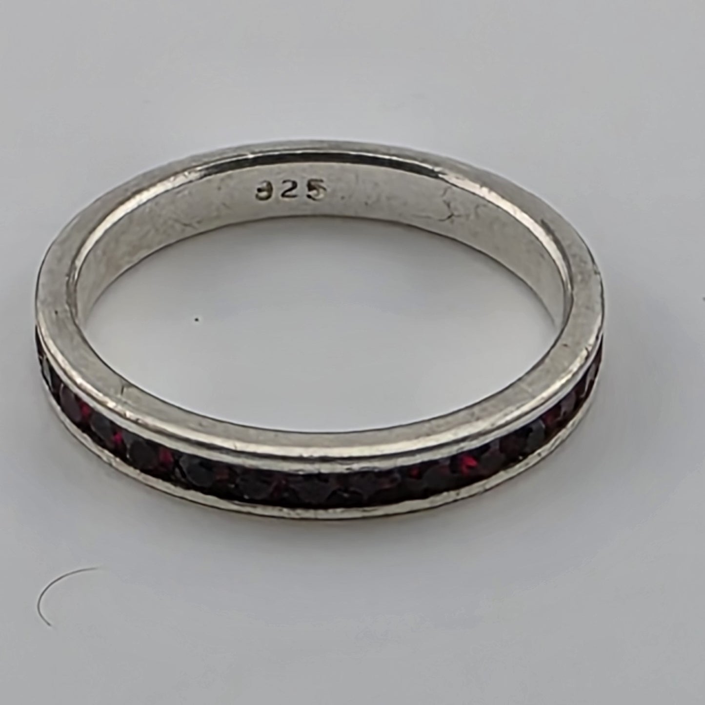 Sterling Silver Infinity Ring Deep Red Stone Sackable Band Size 7.75