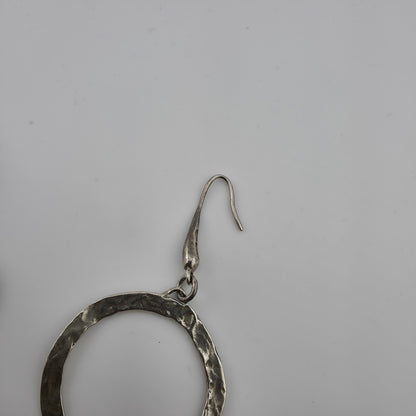 Sterling Silver Earrings Hammered Textured Hoops Dangle Freshwater Pearls 925