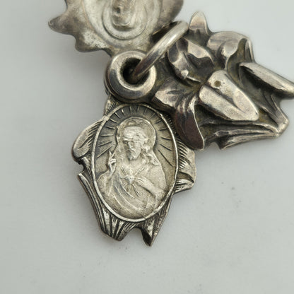 ORNATE ART DECO STERLING SILVER TRIPLE PART FLOWER RELIGIOUS CROSS CHARM 925