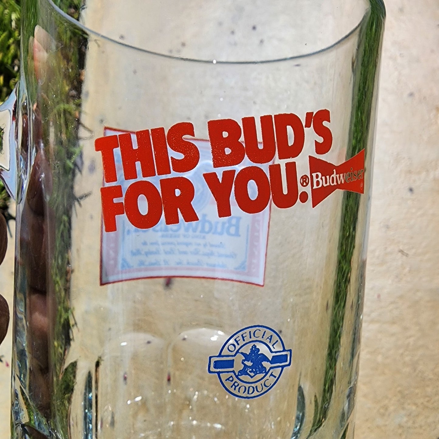 Budweiser “This Bud’s For You” Heavy Glass Beer Mug – Vintage 8" Tall