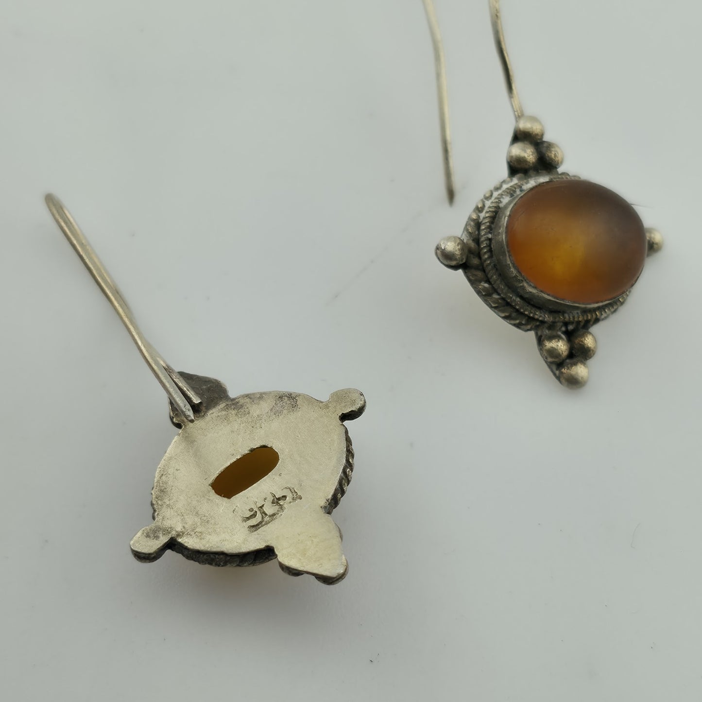 Vintage Sterling Silver 925 Earrings Yellow Stone