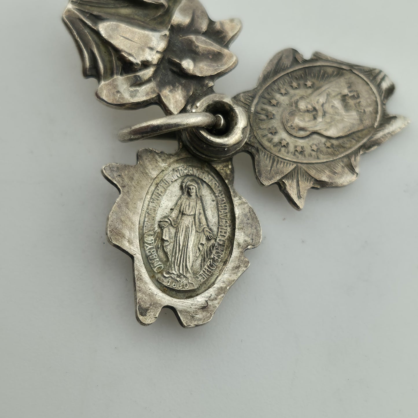 ORNATE ART DECO STERLING SILVER TRIPLE PART FLOWER RELIGIOUS CROSS CHARM 925