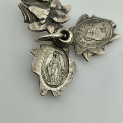 ORNATE ART DECO STERLING SILVER TRIPLE PART FLOWER RELIGIOUS CROSS CHARM 925