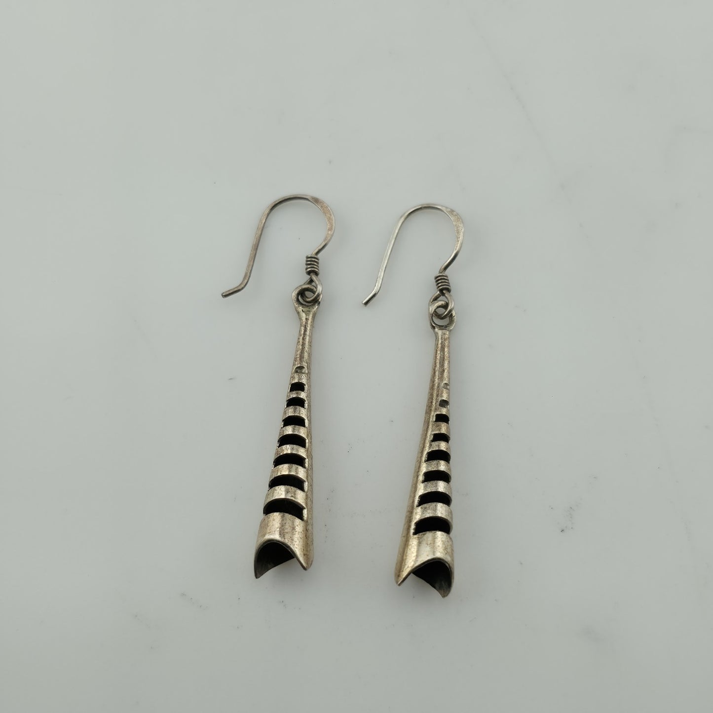 Earrings Sterling Silver Long Cone Bar Drop Dangle Abstract Artisan