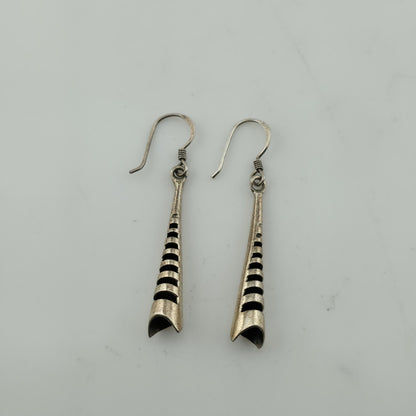 Earrings Sterling Silver Long Cone Bar Drop Dangle Abstract Artisan