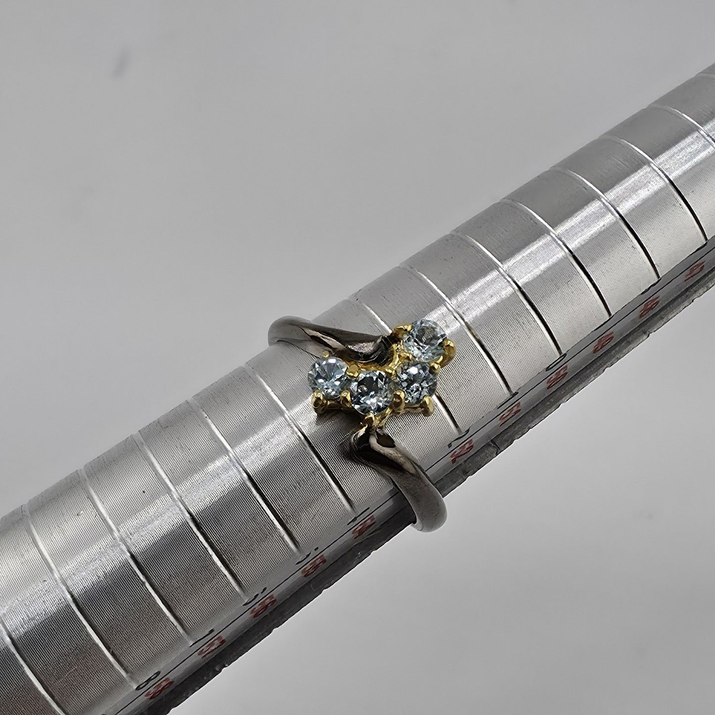925 Sterling Silver Natural Blue Topaz Ring Size 6.25 Black Tone 3 Stones