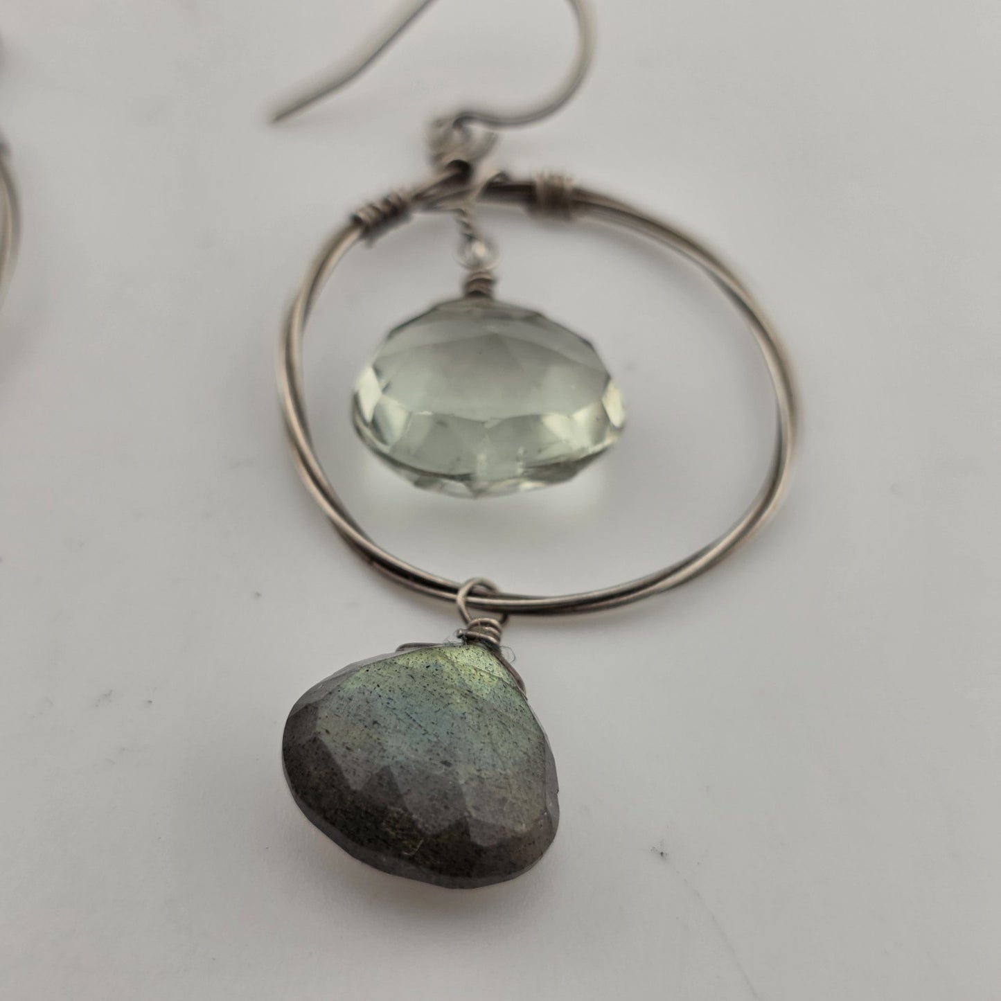 Vintage Earrings Green Ish Clear Stones Circle Dangle Sterling Silver 925