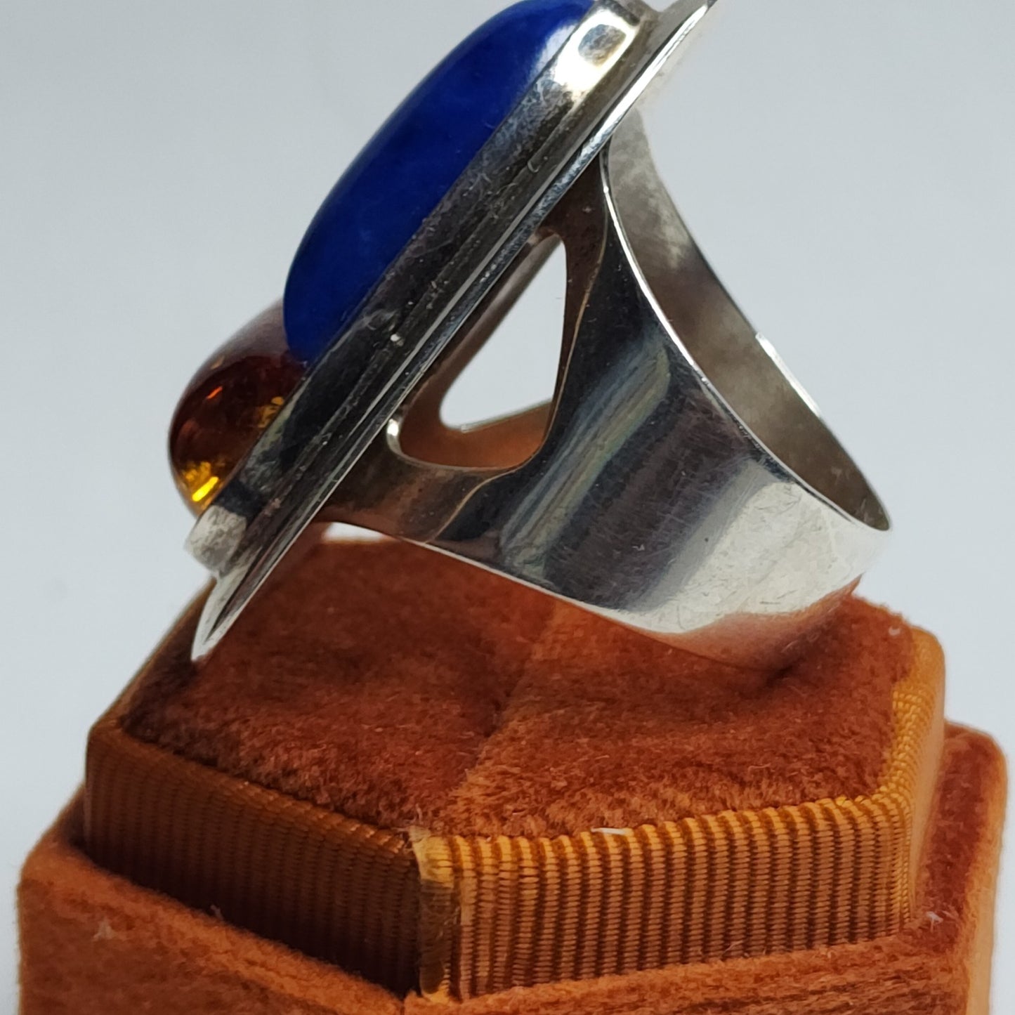DTR Jay King 925 Sterling Silver Ring Size 12 Blue Lapis & Amber Gemstone