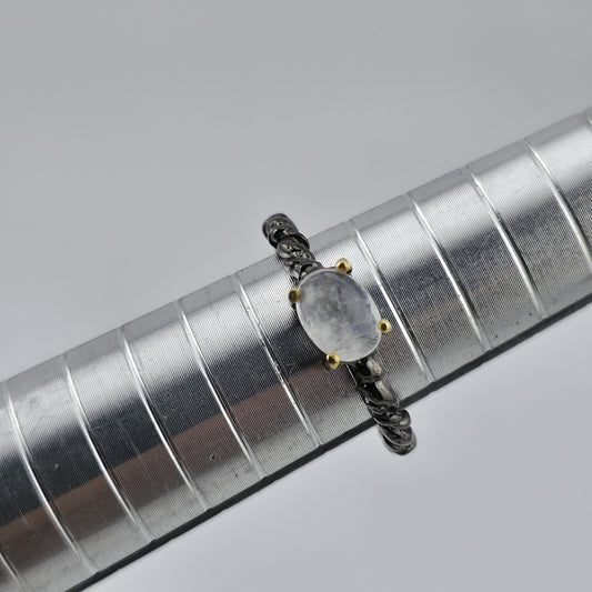 Natural Moonstone Ring Oxidized 925 Sterling Silver Black Vine Band Size 5.5