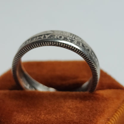 1964 Quarter Dollar Coin Ring Size 8 90% Silver Handmade Ring Tested USA Vintage