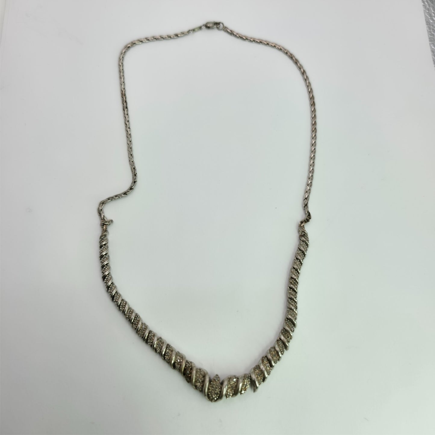925 Sterling Silver Heng Ngai Necklace Genuine Diamond 1/2 Ct V Shape Vintage