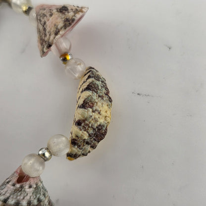 Sea Shell Bead Necklace Pink Green Gold Boho Tribal Ethnic Vintage 16 Inches