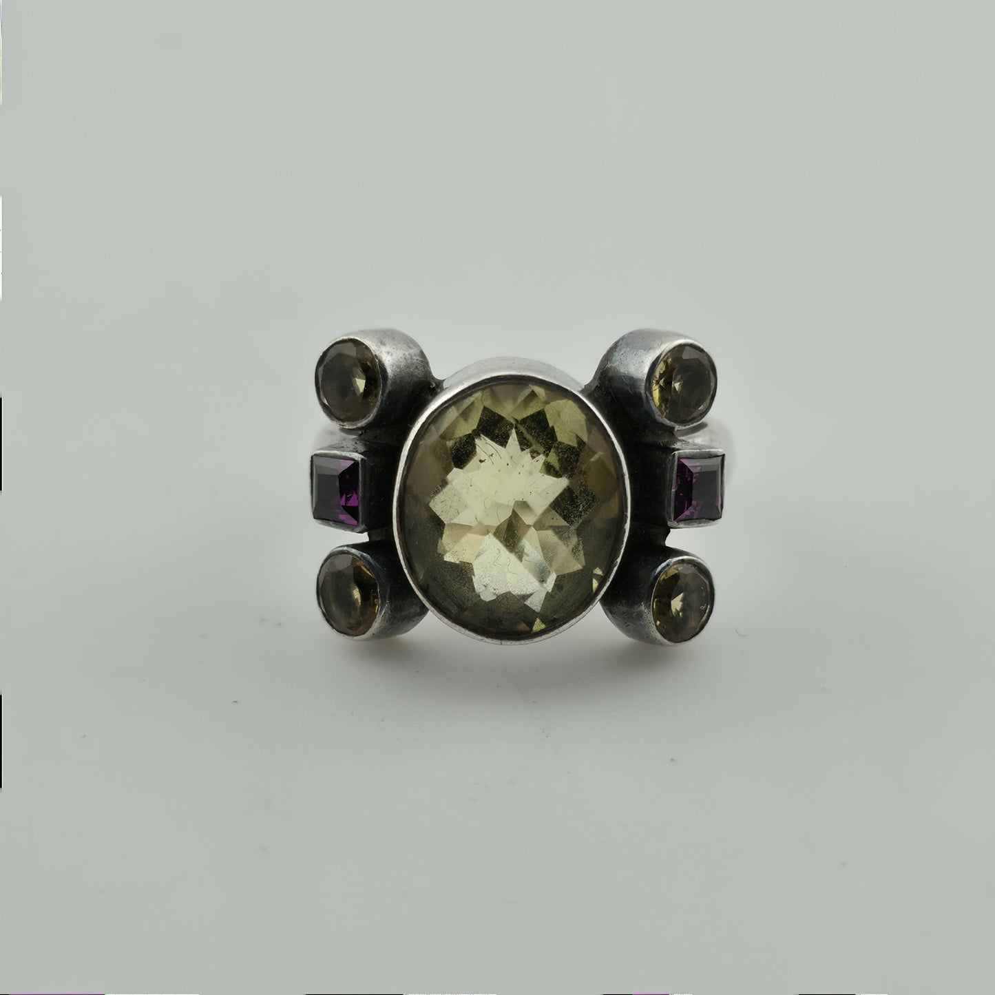 NICKY BUTLER NB Sterling Silver Green Purple  Gemstone Ring sz 7.75