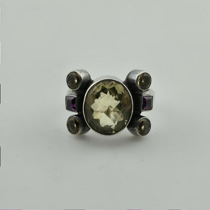 NICKY BUTLER NB Sterling Silver Green Purple  Gemstone Ring sz 7.75