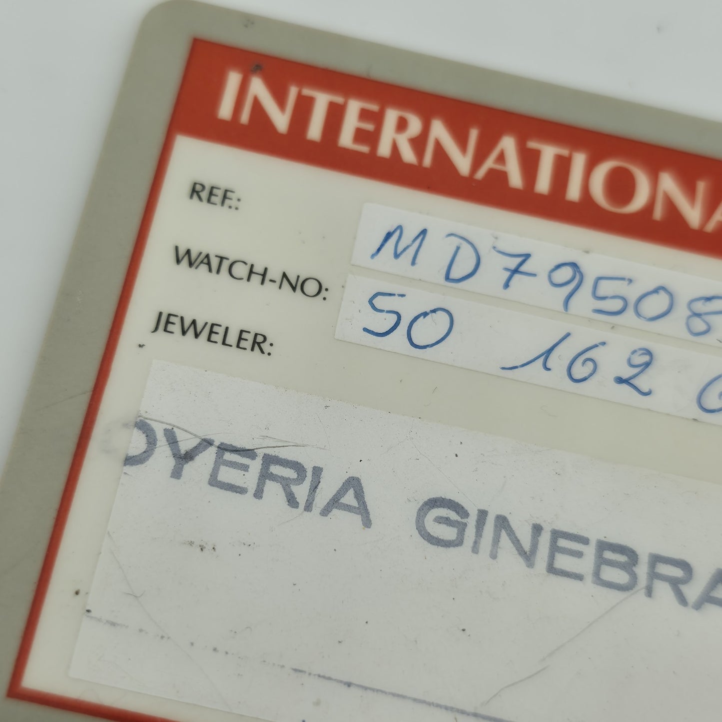Omega International warranty card 1991 w/ Dealer Ref: MD7950870 Ephemera Vintage