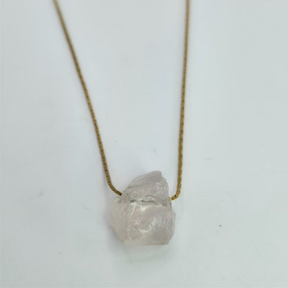 Necklace 14K Gold Over Brass GF Raw Quartz Pendant SIZE 14" Cute Dainty Jewelry