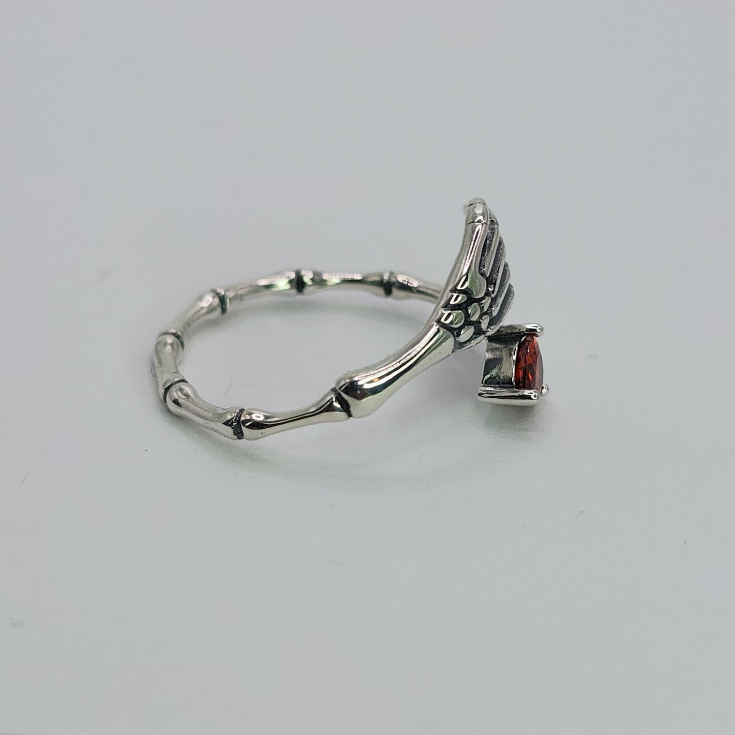 Gothic Skeleton Hand Ring Red Heart CZ 925 Sterling Silver Love Witch Adjustable