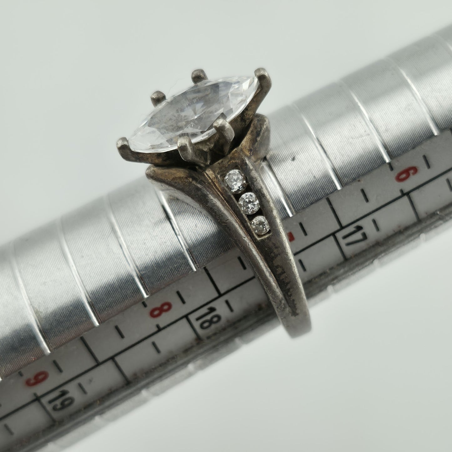 DQCZ Sterling Silver Ring Diamonique Marquis Colorless Stone Patina 7.75