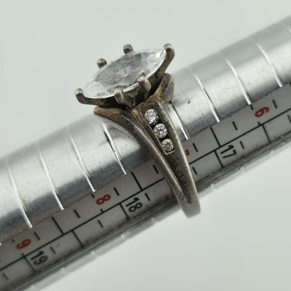 DQCZ Sterling Silver Ring Diamonique Marquis Colorless Stone Patina 7.75
