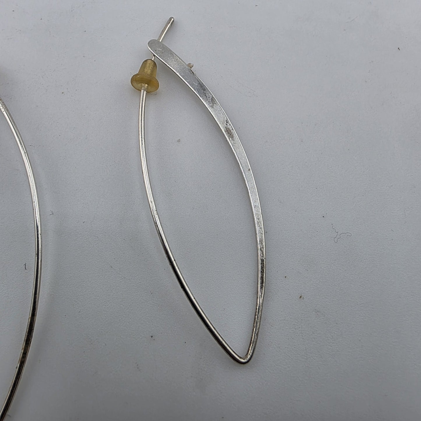Sterling Silver Long Marquise Wire Earrings 925 Minimalist Dangle Signed