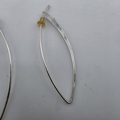 Sterling Silver Long Marquise Wire Earrings 925 Minimalist Dangle Signed