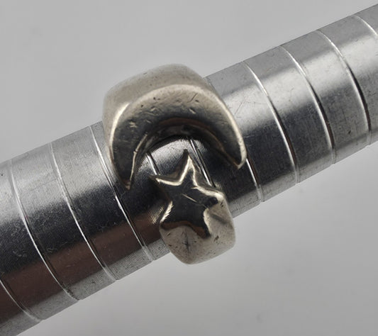 Sterling Silver Ring Crescent Moon and Star  11.2g Size 8.5 - 9 Adjustable