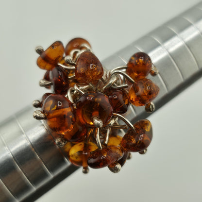 Baltic Amber Cluster Sterling Silver Ring Modernist Adjustable Vintage Polish
