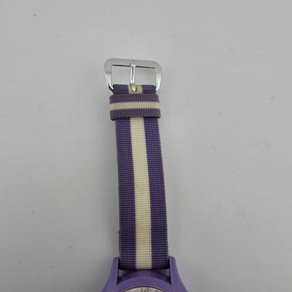 Picco Ms Piggy Watch Women Purple White Round Nylon Band Manual Wind Vintage