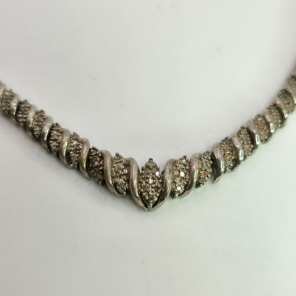 925 Sterling Silver Heng Ngai Necklace Genuine Diamond 1/2 Ct V Shape Vintage