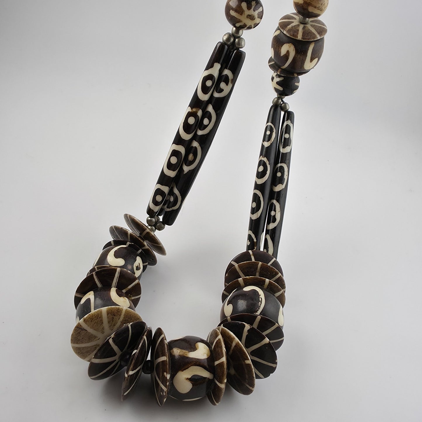 Tribal Necklace Tibetan dZi African Batik Beads Vintage 30in