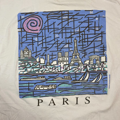 Paris Fran’s Eiffel Tower Art City Shirt Mens Medium White Abstract Vintage