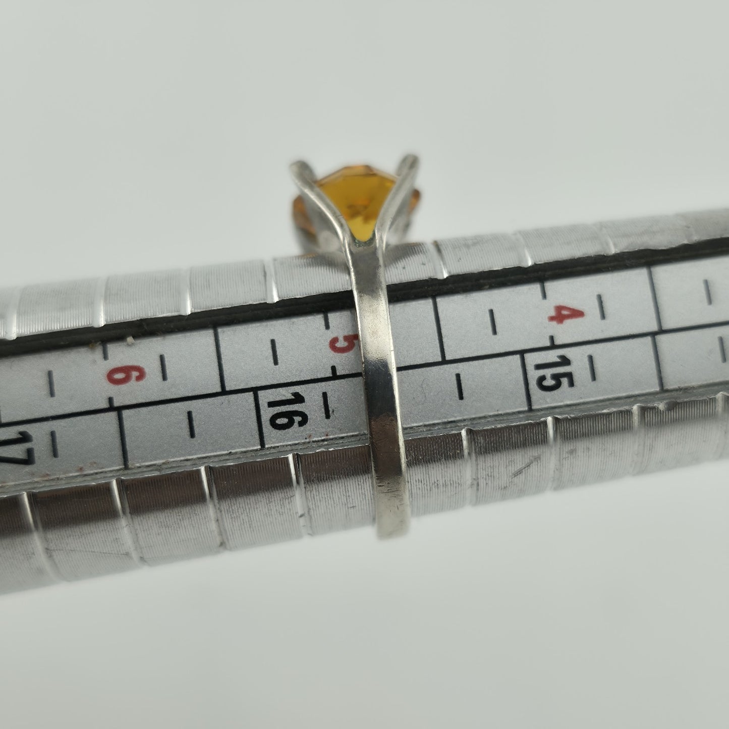 Citrine Quartz Ring 925 Sterling Silver Solitaire Vintage Yellow Stone 4.75