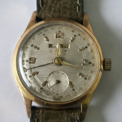 Invicta Triple Calendar Watch 1950s Vintage Champagne Dial Rare Manual Wind Work