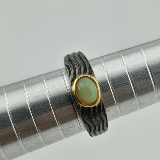 Natural Opal Ring 925 Black Sterling Silver Size 7 Genuine Gemstone Jewelry