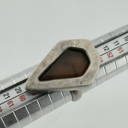 Amber 925 Sterling Silver Ring 7.5 MCM Chunky Teardrop Coffin Vintage Rare