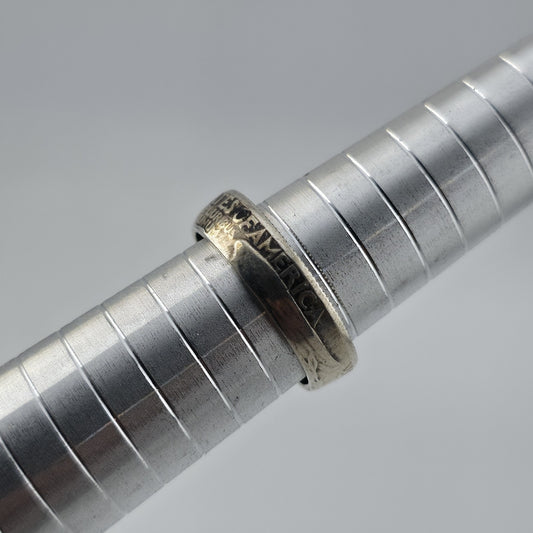 1964 Quarter Dollar Coin Ring Size 8 90% Silver Handmade Ring Tested USA Vintage