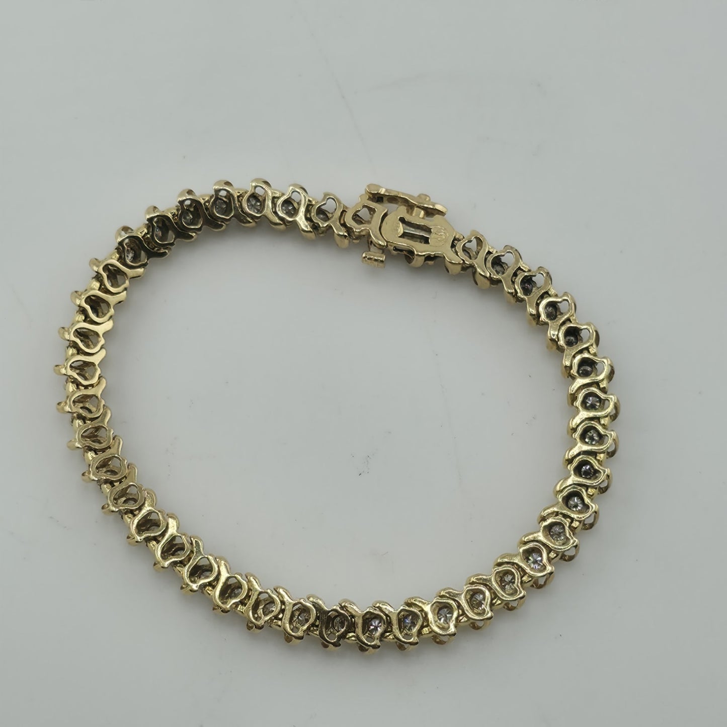 14k Yellow Gold 1.50CT Round Cut Diamond "S" Link S Figure Tennis Bracelet 7"